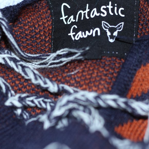 Blue & Orange Wool Tribal Fringe Shawl - Picture 15 of 15